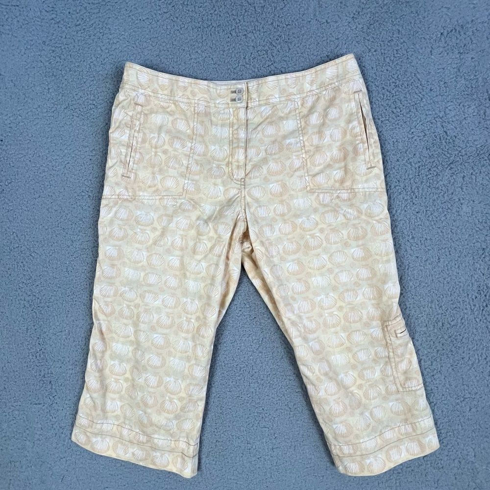 SIGRID OLSEN WOMENS CAPRI PANTS YELLOW TAN SHELL DESIGN SIZE 12 P